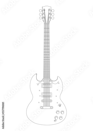 シンプルでおしゃれなエレキギターのリアルな白黒線画イラスト素材
