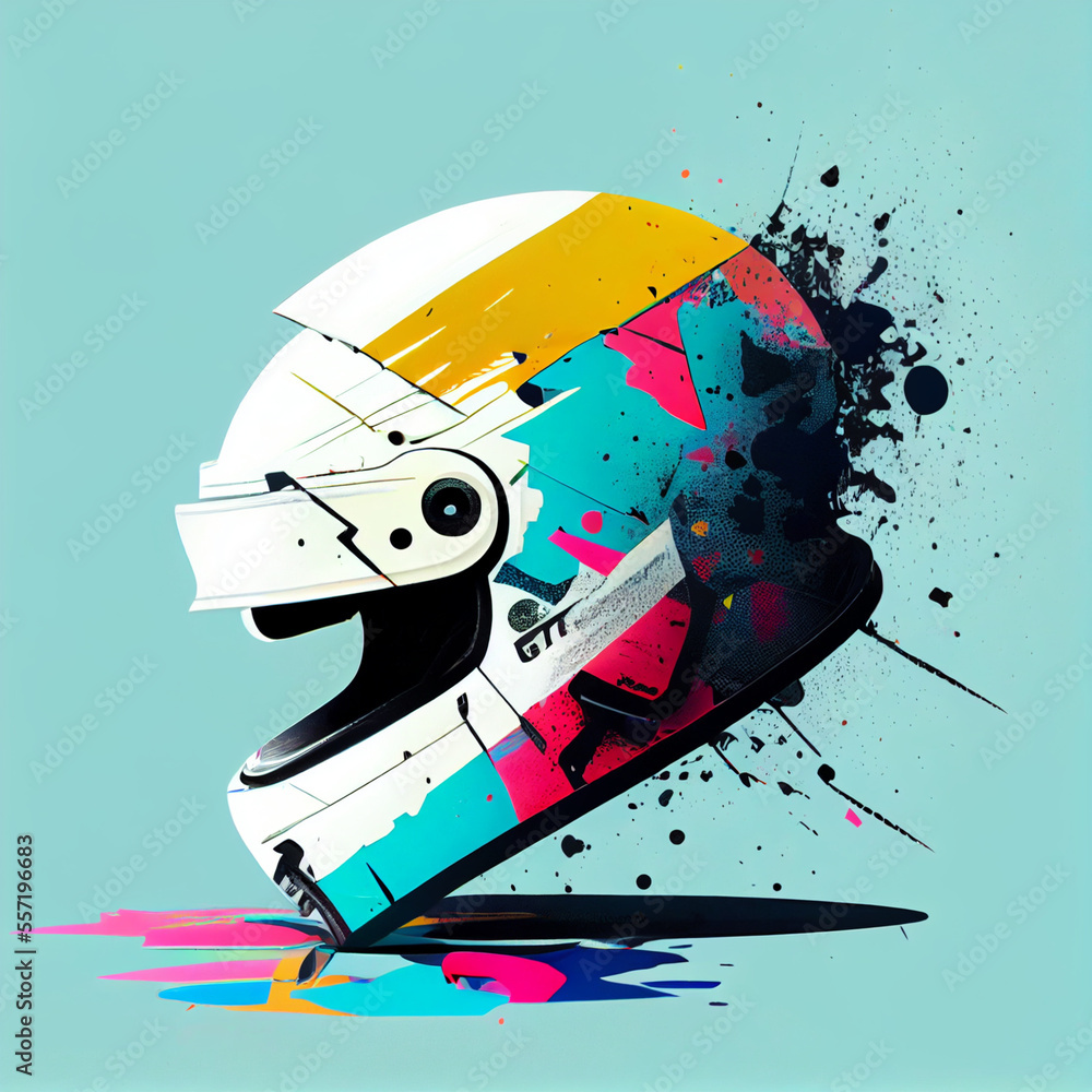 Colourful F1 Crash Helmet Generative AI Illustration Stock Illustration