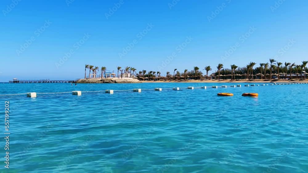 Seaside resort, travel, palm trees, beach and clear weather. The territory of the Mirage Bay Seaside resort, travel, palm trees, beach and clear weather. The territory of the Mirage Bay