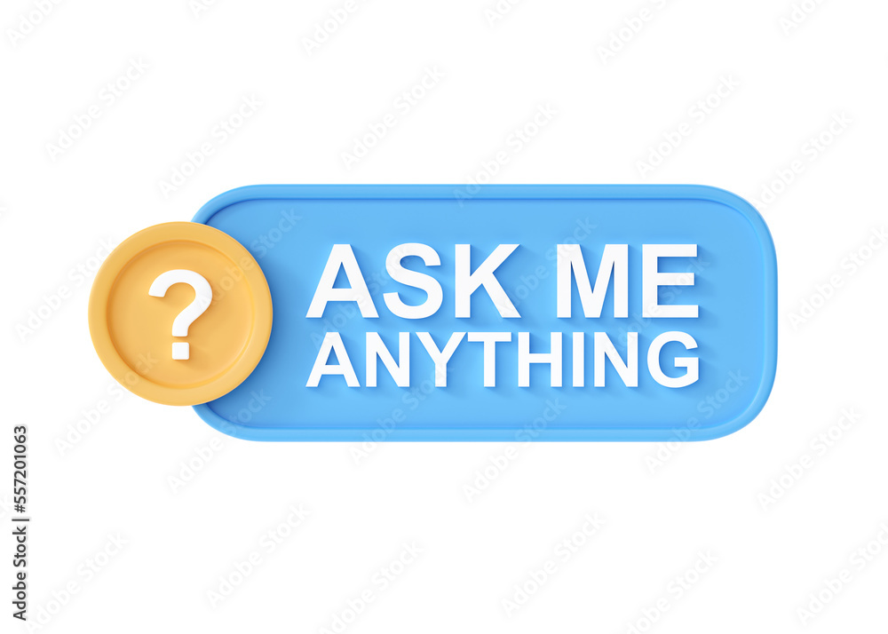 3d baloon with text icon render - box for question, ask me message ...