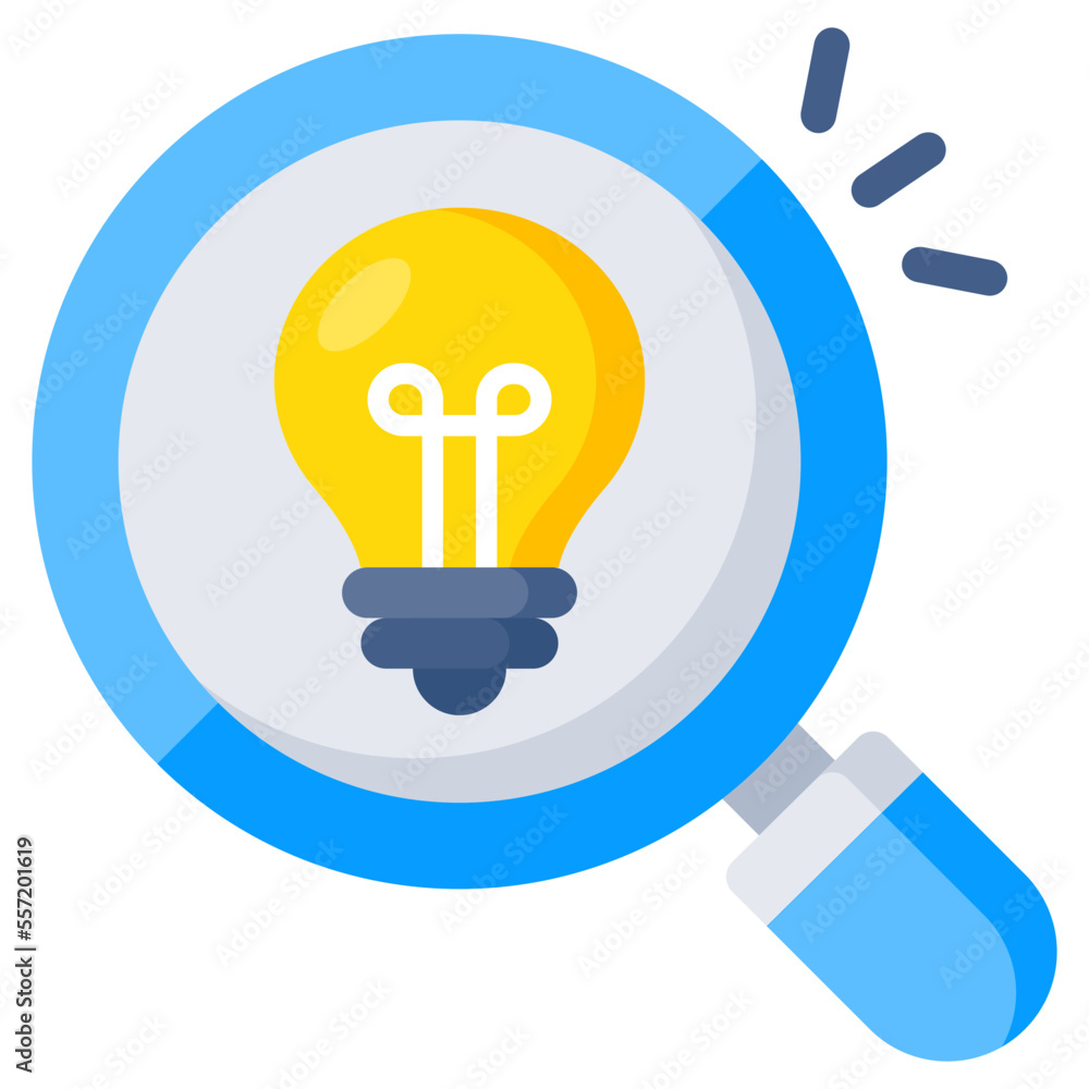 Lightbulb under magnifying glass, icon of search idea