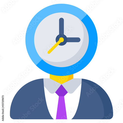 Clock over avatar head showcasing punctual person 