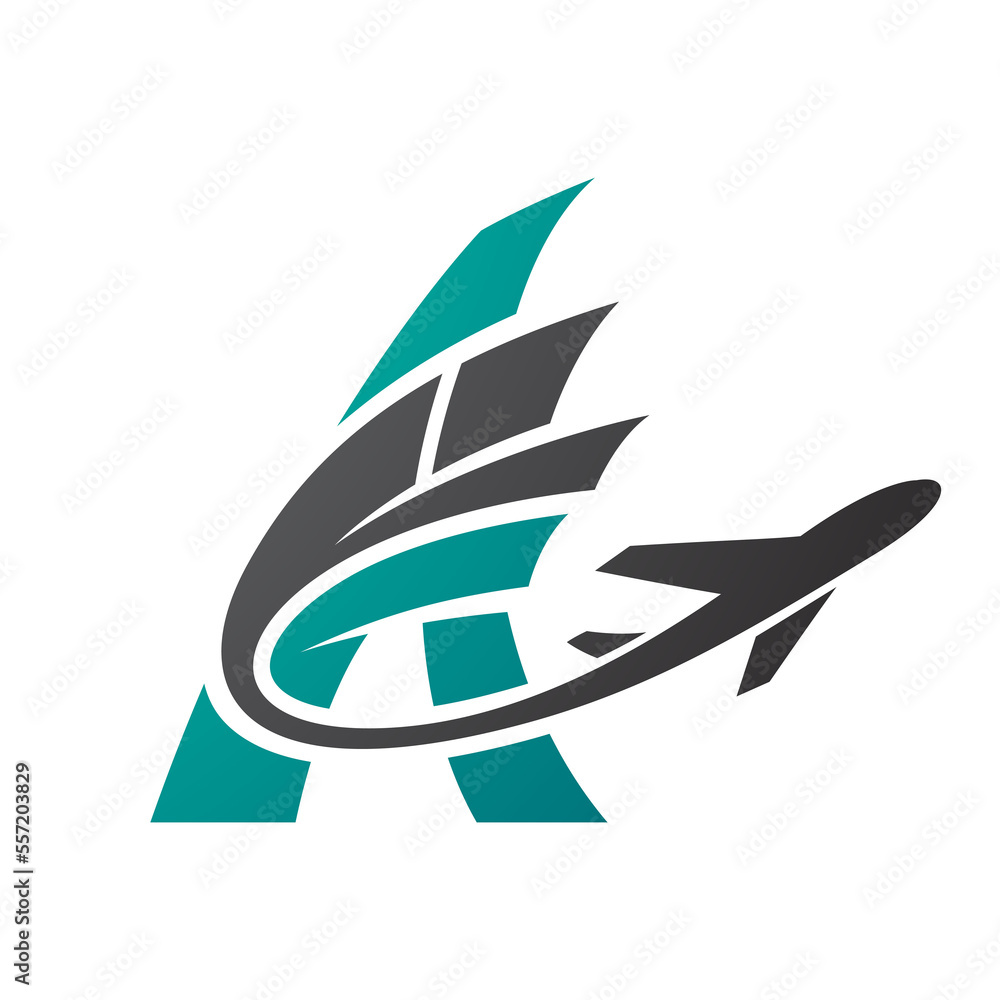 Airplane with Tail Flying Over a Green Letter A Airplane with Tail Flying Over a Green Letter A