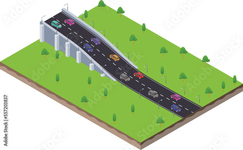 isometric scene of highway traffic road with Bridge