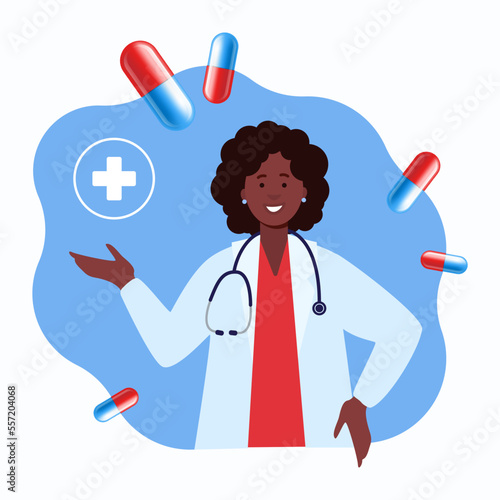 Medical consultation, support.
National Women Physicians Day. Vector illustration, banner poster.
Online doctor. Healthcare services