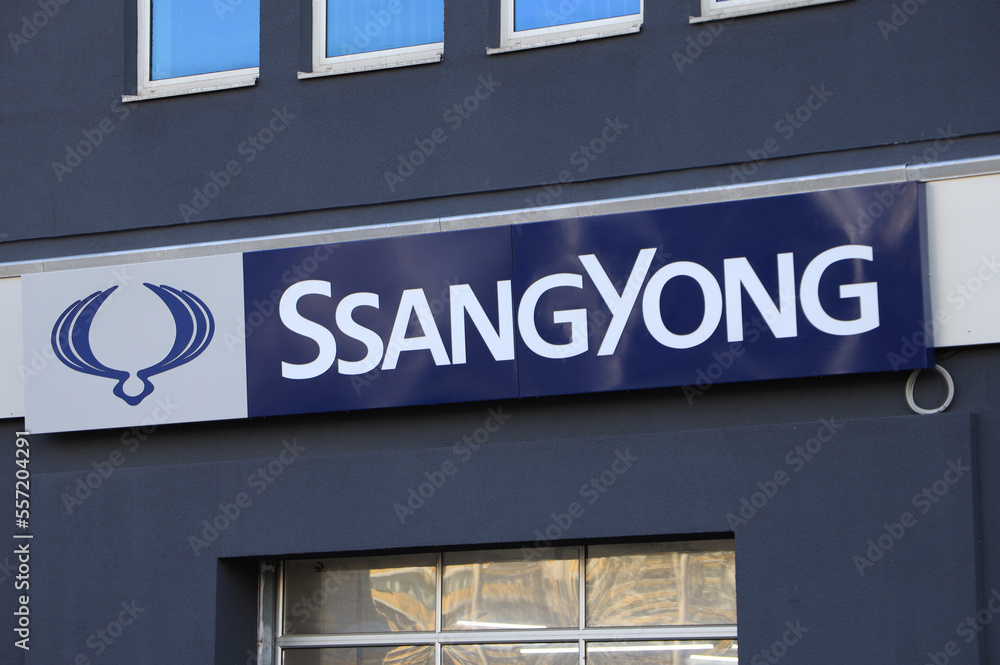 SsangYong Motor Company (South Korean car manufacturer) logo at a car