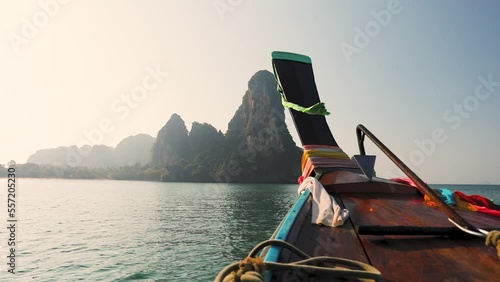 Boat moving at fast speed in Thailand Islands photo