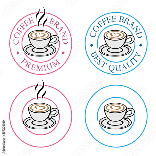 Colorful Round Coffee and Heart Icon with Text - Set 8