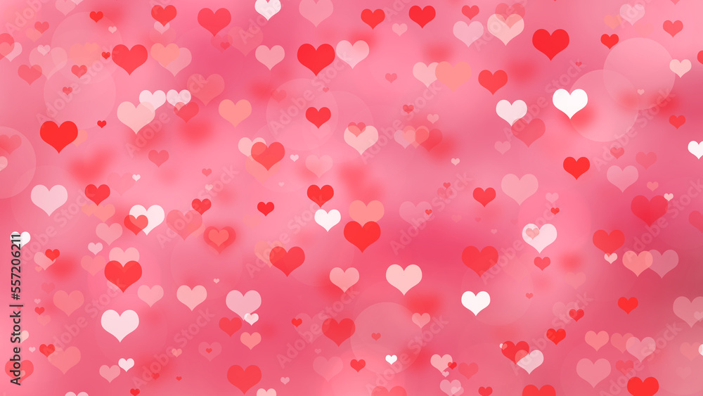 pink background blur with love heart red and white