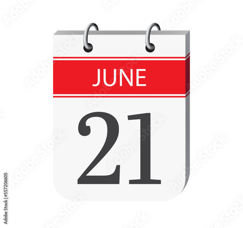21 june calendar page vector. 3d one day calendar date appointment, deadline, event reminder illustration. Abstract three dimensional daily date calendar.
