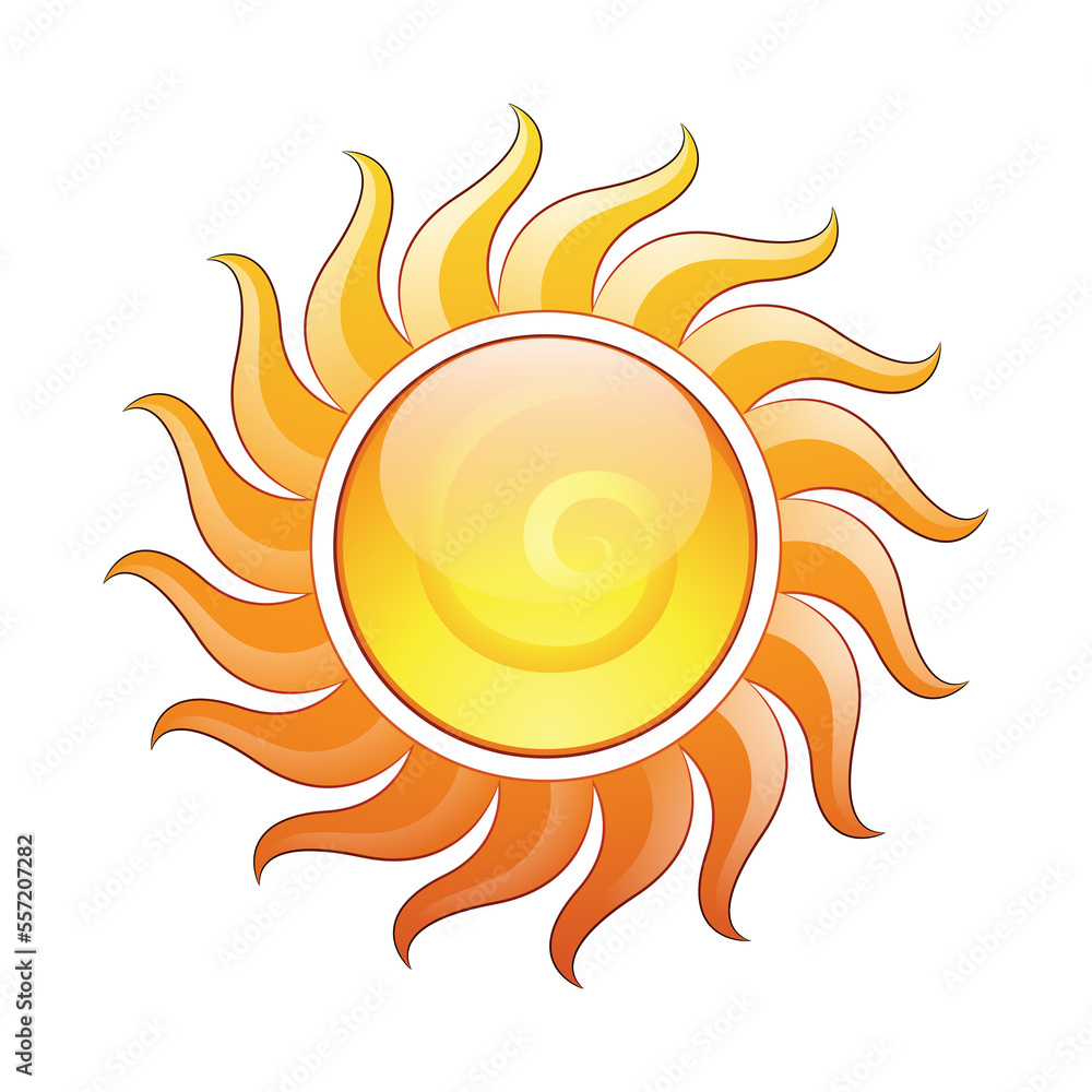 Curvy and Glossy Yellow Spiral Sun Icon with Darker Outlines Curvy and Glossy Yellow Spiral Sun Icon with Darker Outlines
