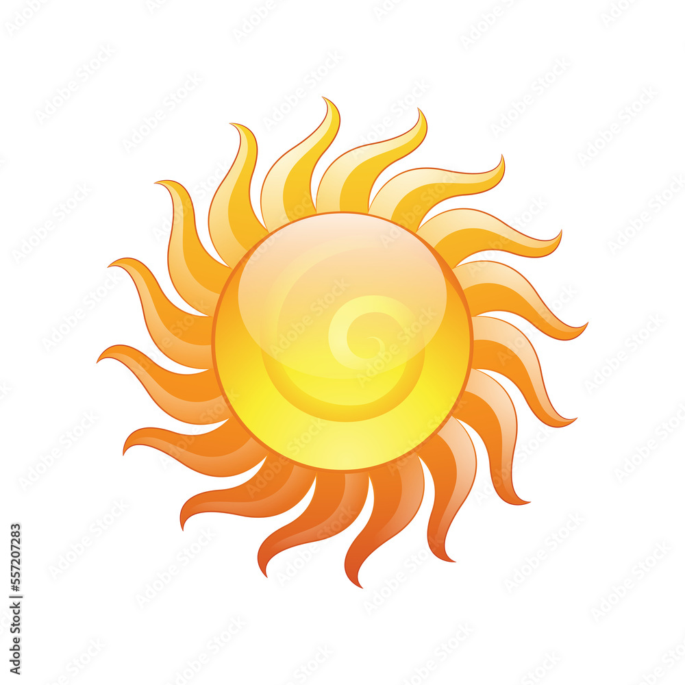 Curvy and Glossy Yellow Sun Icon with a Spiral