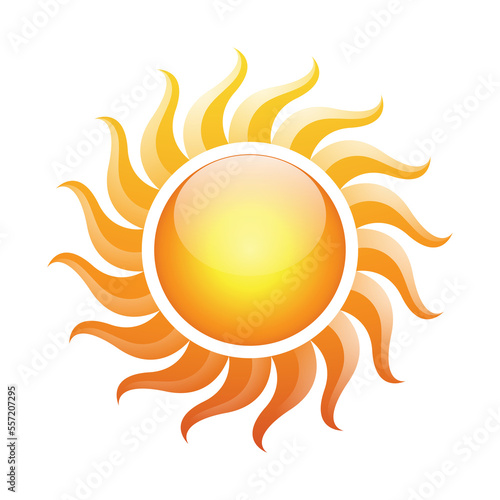 Curvy and Glossy Yellow Sun Icon with Wavy Sun Rays
