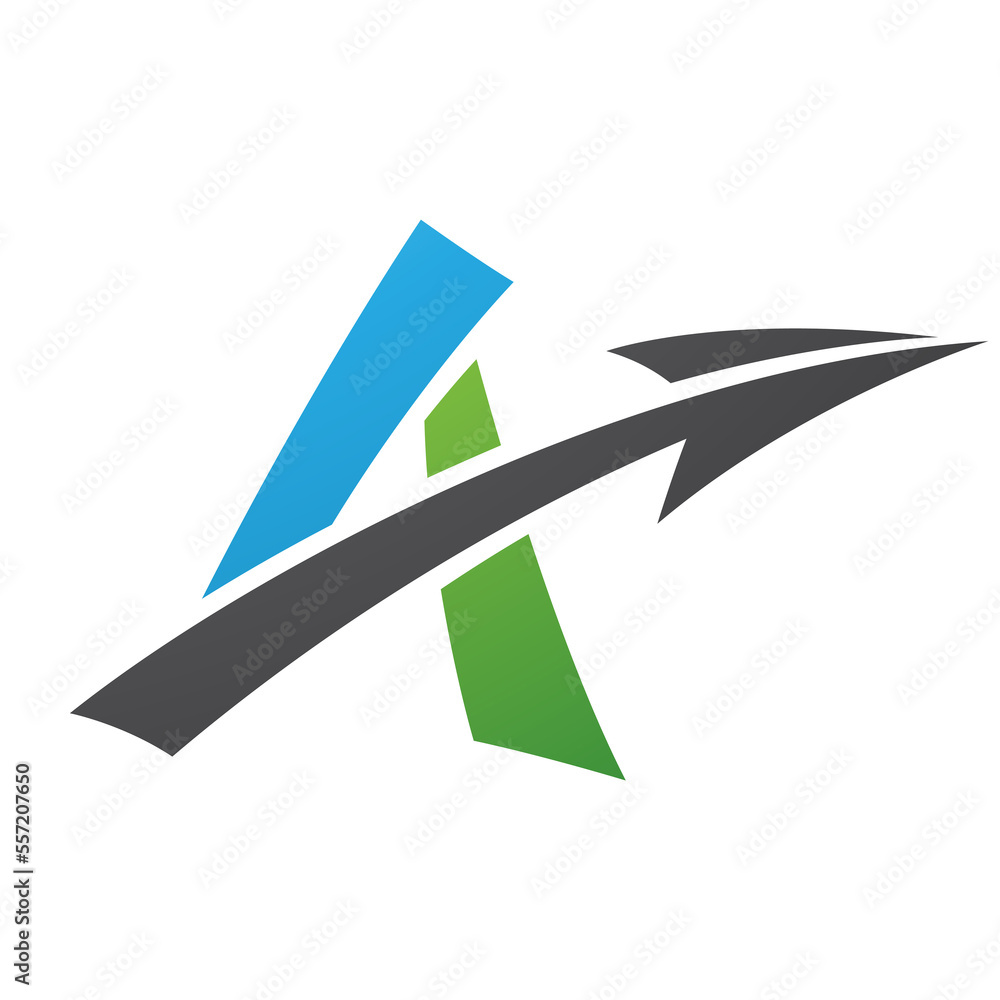 Freestyle Letter A with an Arrow in Green Blue and Black Colors Freestyle Letter A with an Arrow in Green Blue and Black Colors