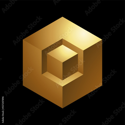 Golden Abstract Cubes on a Black Background