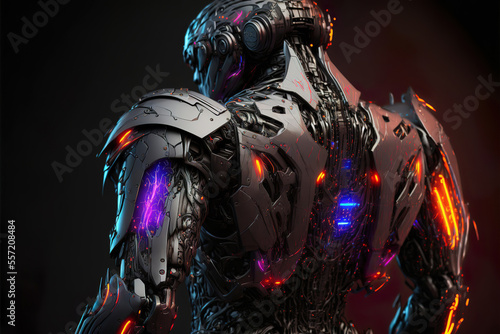 Robot android cyborg on blurred background, futuristic character design, generative, ai