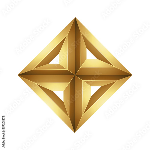 Golden Embossed Diamond Made of Triangles on a White Background