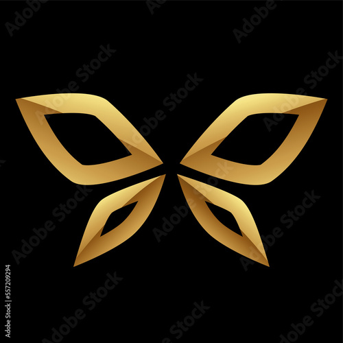 Golden Glossy Abstract Butterfly on a Black Background