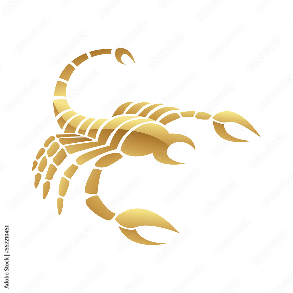 Fototapeta premium Golden Glossy Scorpion Icon on a White Background