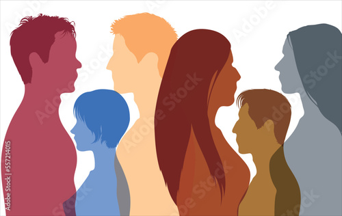 Multiethnic people faces in profile. Psychology and psychiatry concepts. Treatment of patients with psychological therapy. People and teamwork.