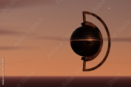 Obraz na płótnie a spaceship in orbit of a planet - 3D Illustration