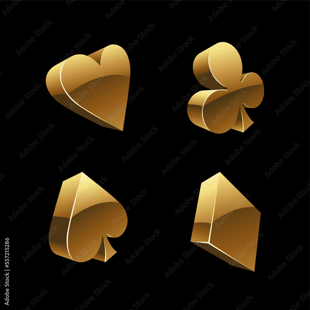 Golden Playing Card Suits and Symbols on a Black Background Stock Illustration Adobe Stock
