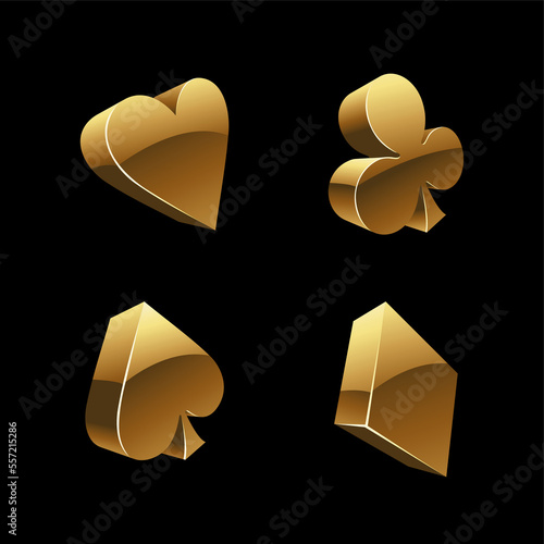 Golden Playing Card Suits and Symbols on a Black Background