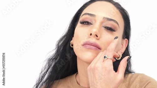 Caucasian Female Fashion Jewelry Model With Black Diamond Ring