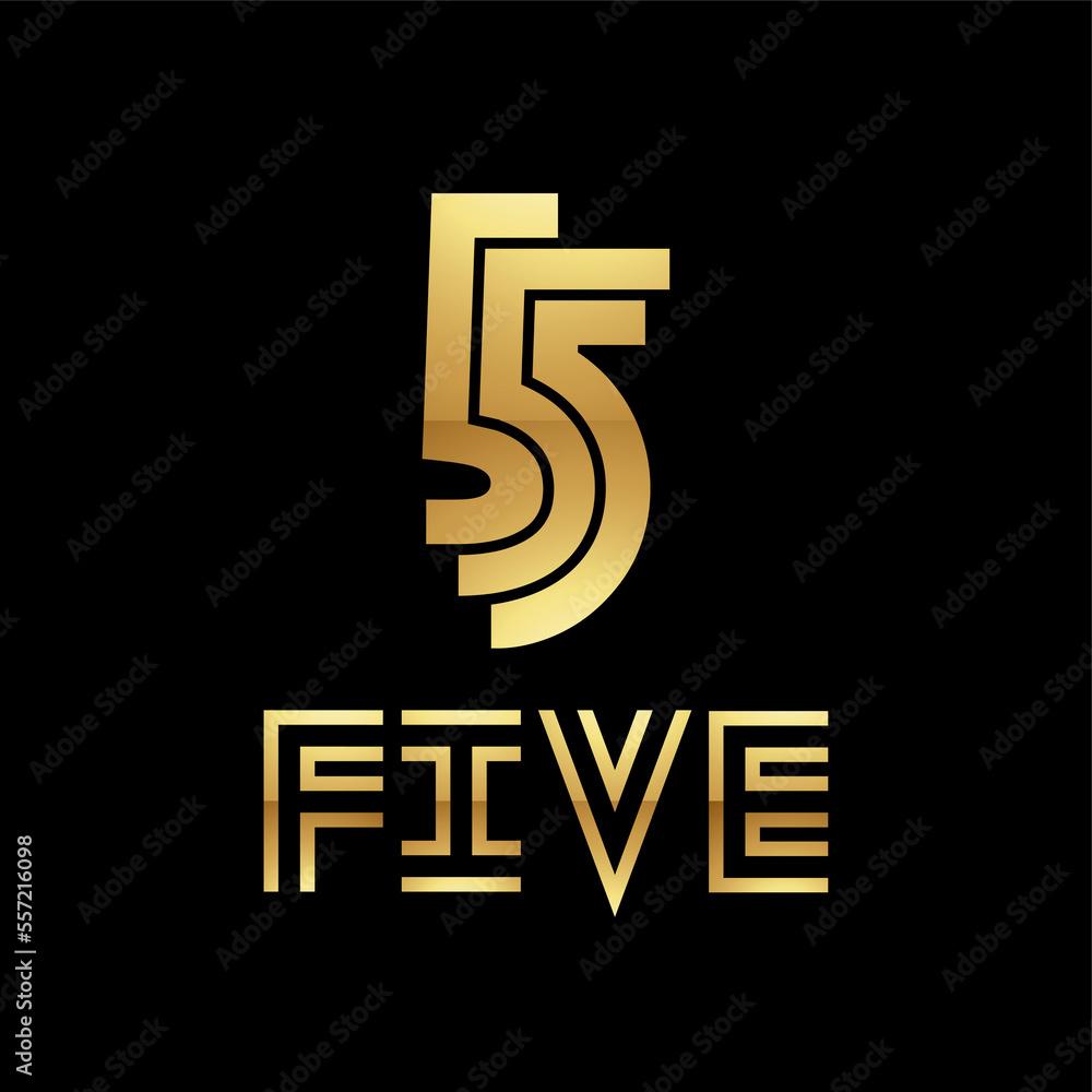 Golden Symbol for Number 5 on a Black Background - Icon 2 Golden Symbol for Number 5 on a Black Background - Icon 2