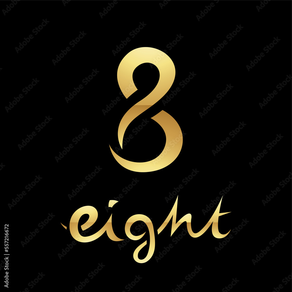 Golden Symbol for Number 8 on a Black Background - Icon 7 Golden Symbol for Number 8 on a Black Background - Icon 7