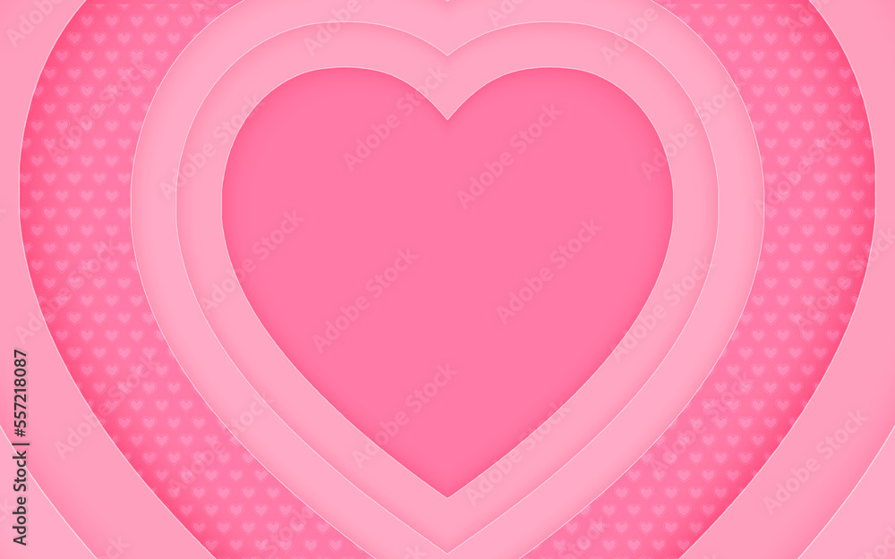 Pink Heart Paper Art Background. Vector Paper Cut illustration. Eps10 