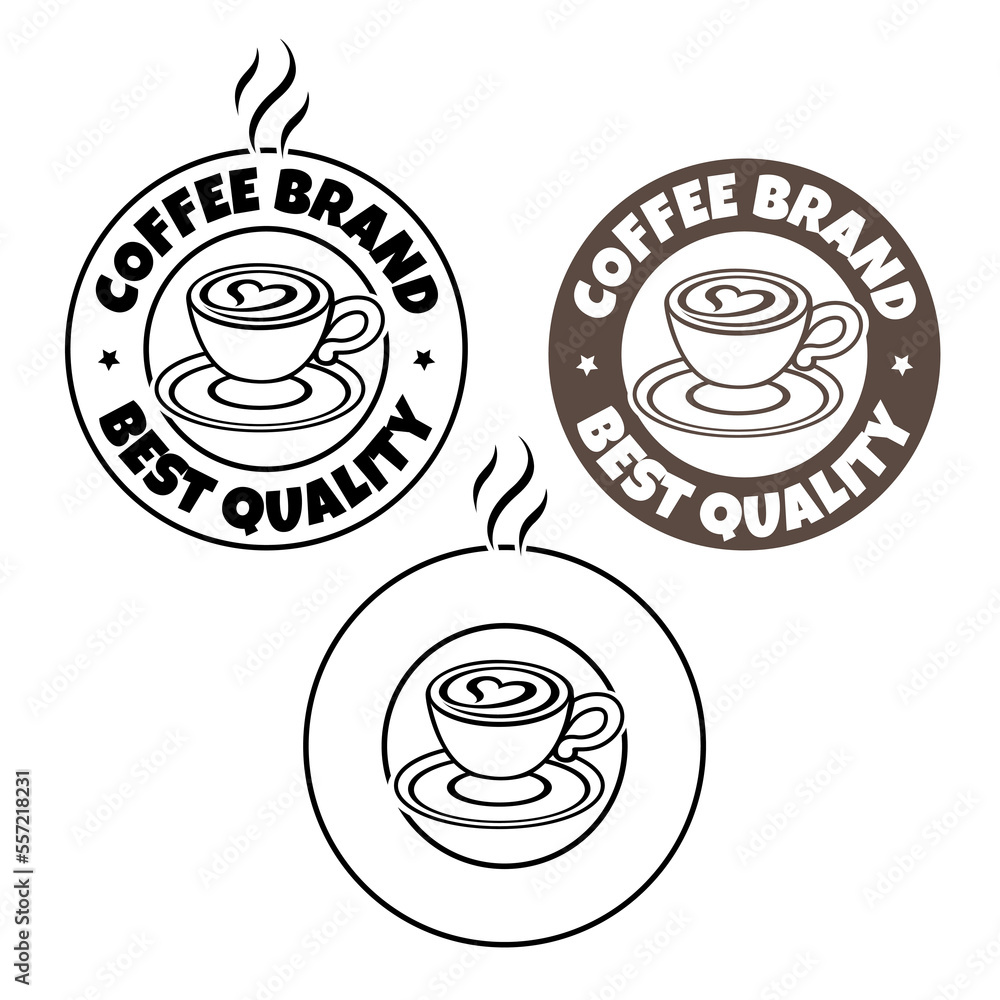 Line Art Round Coffee and Heart Icon with Text - Set 5