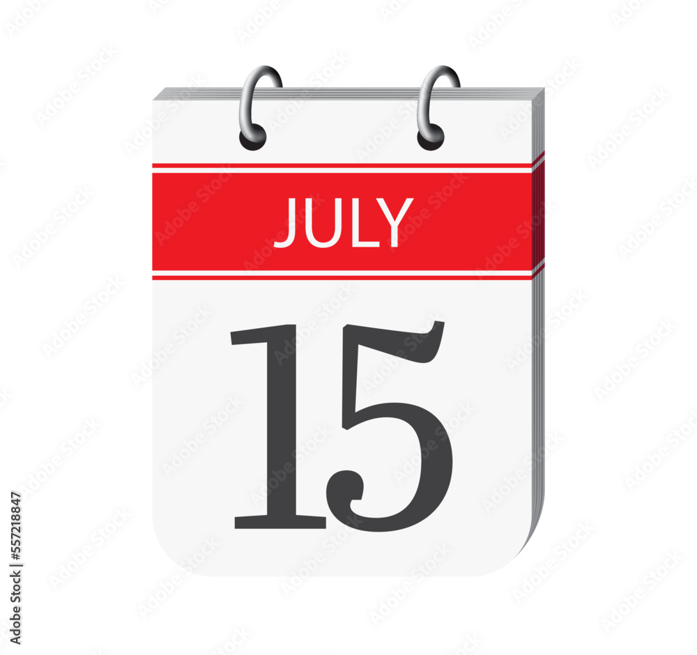 15 july calendar page vector. 3d one day calendar date appointment, deadline, event reminder illustration. Abstract three dimensional daily date calendar.
15 july calendar page vector. 3d one day calendar date appointment, deadline, event reminder illustration. Abstract three dimensional daily date calendar.