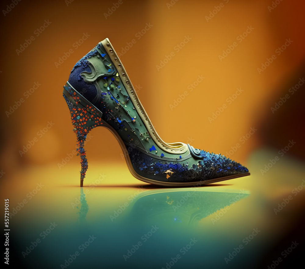 Obraz premium Extravagant fashionable women high hill shoe, copy space, 3d illustration 