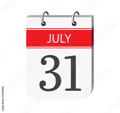 31 july calendar page vector. 3d one day calendar date appointment, deadline, event reminder illustration. Abstract three dimensional daily date calendar.
