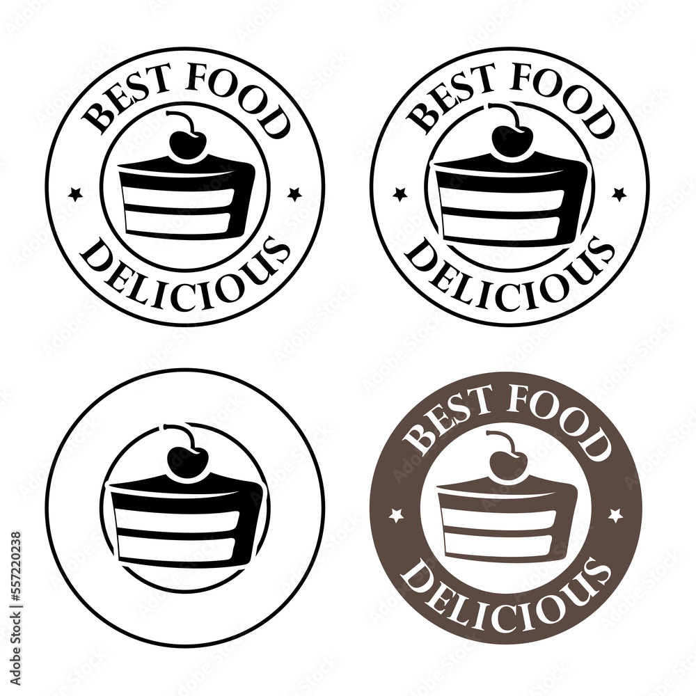 Round Cake and Cherry Icon with Text - Set 2