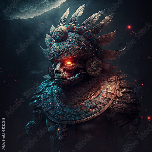 statue of aztec god in the galaxy