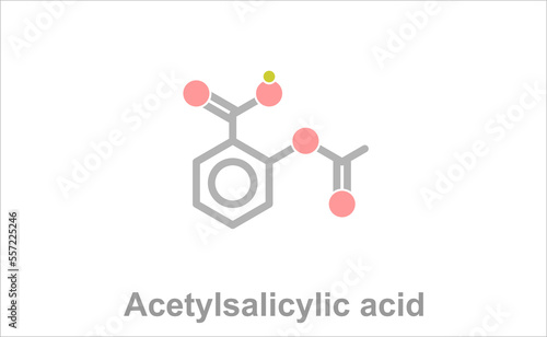 Simplified formula icon of acetylsalicylic acid.