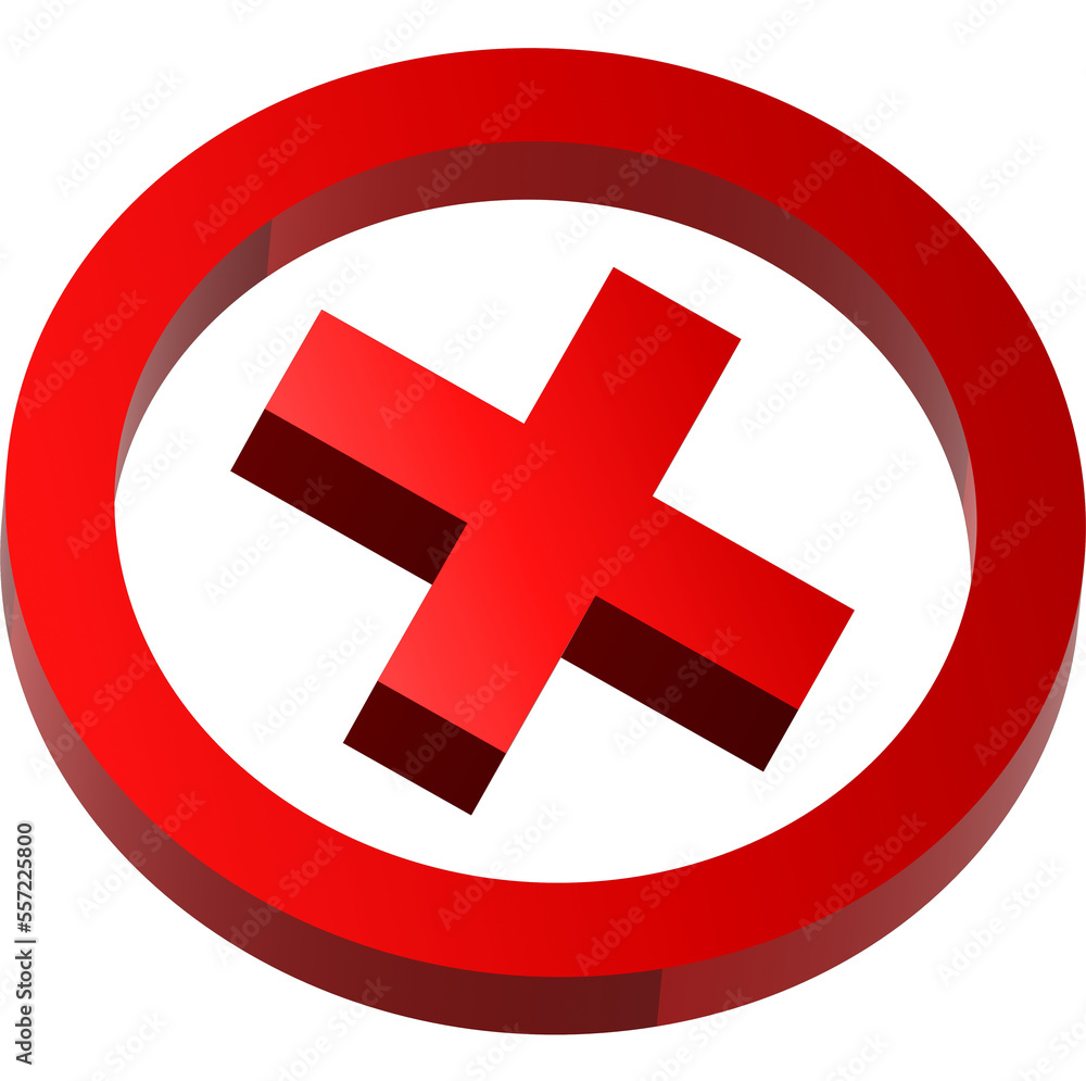 Obraz premium 3D Cross Mark Symbol on Transparent Background