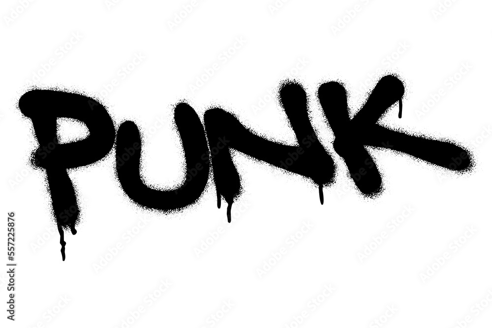 Isolated spray graffiti tag word PUNK over white.