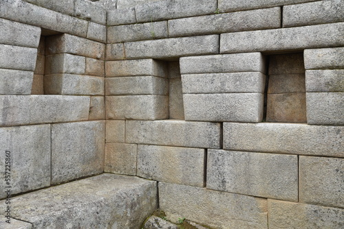 Murs de pierre à joints vifs du Machu Picchu. Pérou	