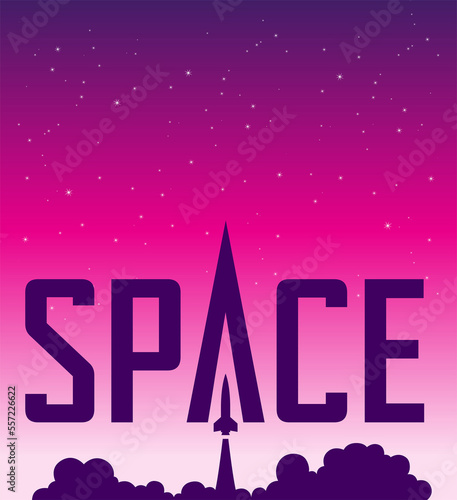 Space Poster of a Rocket Launch on a Pink Starry Night