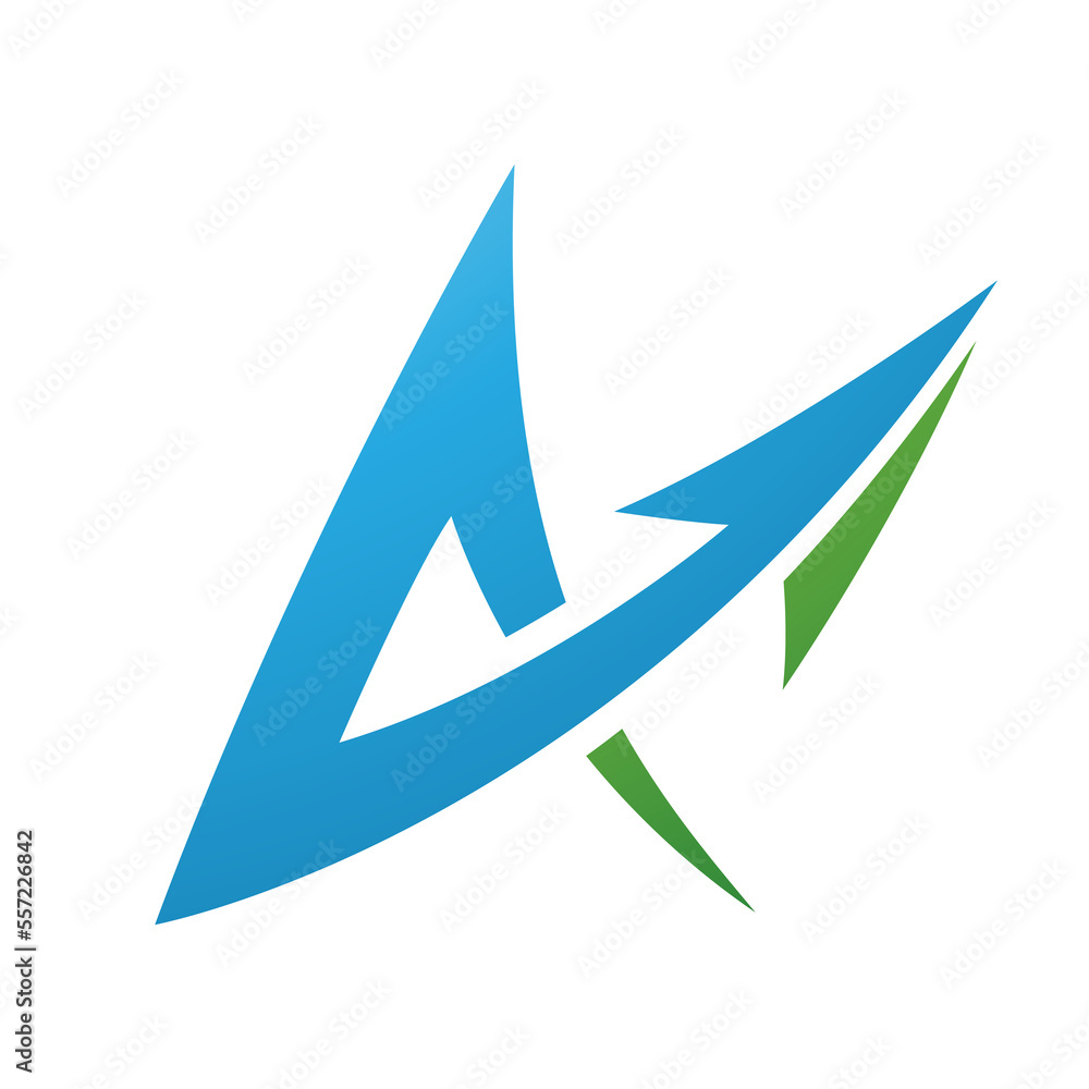 Spiky Arrow Shaped Letter A in Blue and Green Colors Spiky Arrow Shaped Letter A in Blue and Green Colors