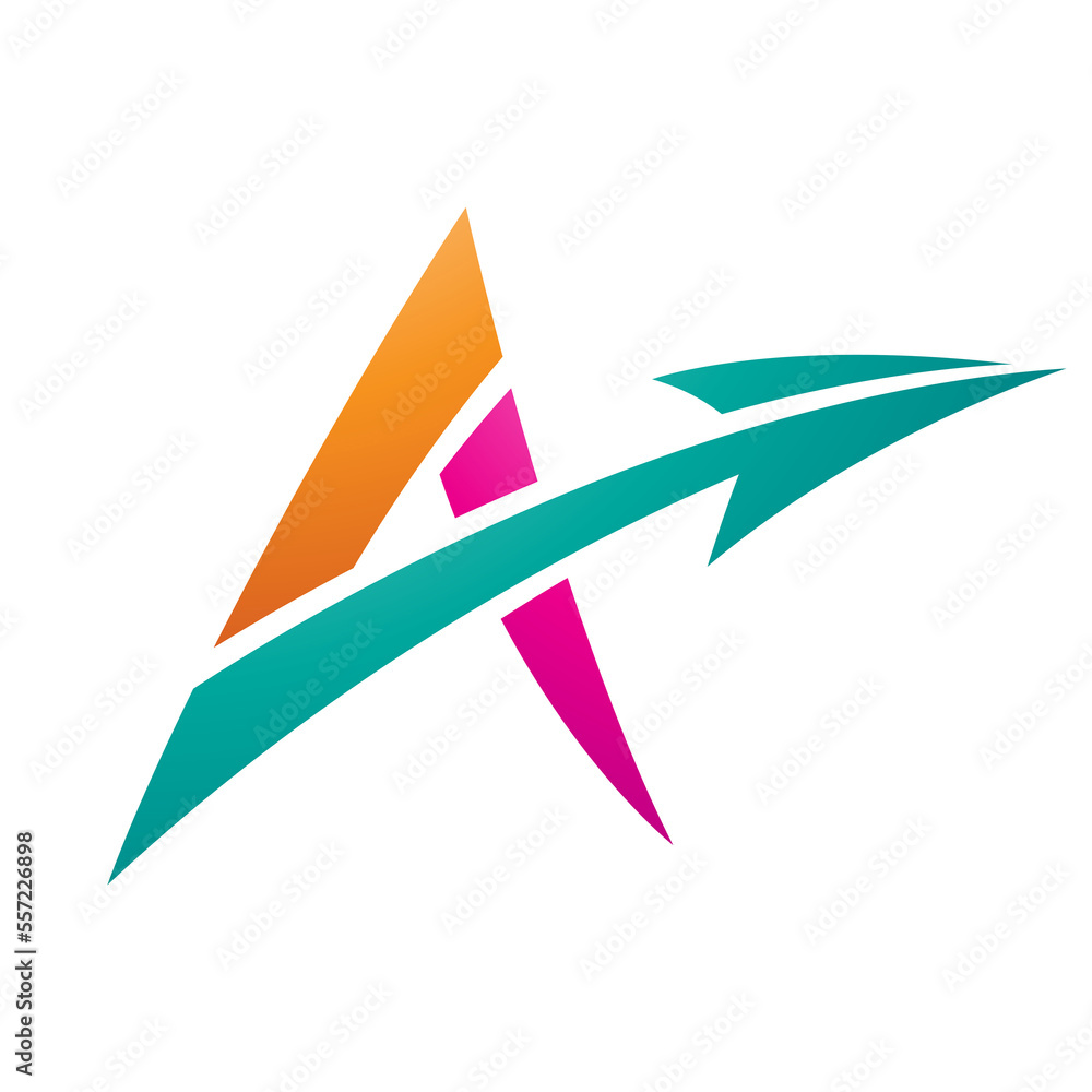 Spiky Letter A with a Diagonal Arrow in Magenta Orange and Green Colors Spiky Letter A with a Diagonal Arrow in Magenta Orange and Green Colors