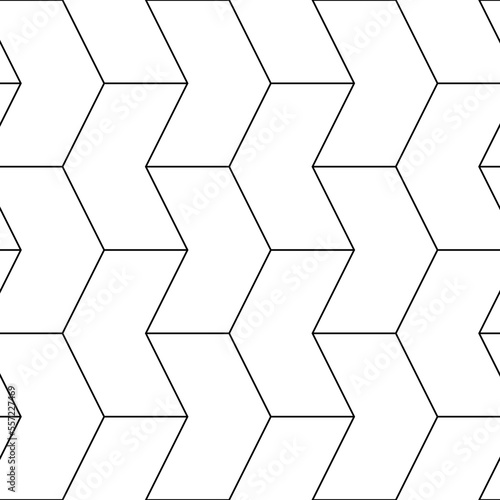 Seamless mosaic pattern. Zigzag figures ornament. Repeated puzzle shapes background. Arrows motif. Chevrons tiles wallpaper. Parquet backdrop. Digital paper, web design, textile print. Vector art work