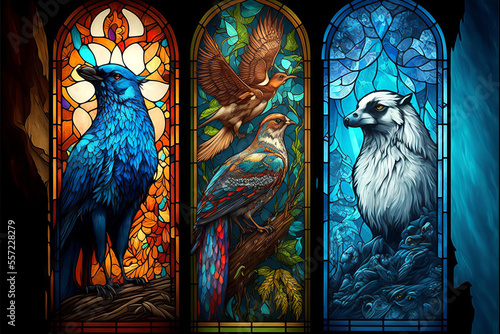 Stained glass windows with animals generative, ai