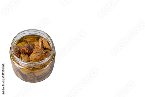 dried figs in a jar, copy space. 