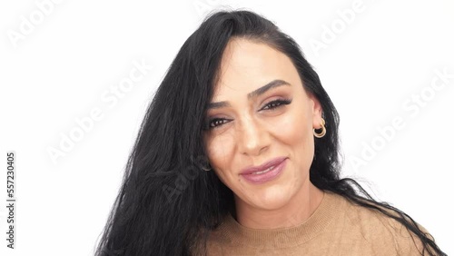 Caucasian Woman Smiling on White Background