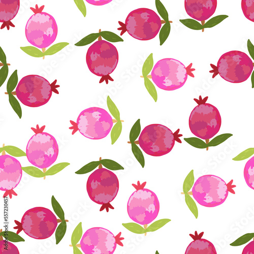 Hand drawn pomegranate fruit seamless pattern. Botanical fruits wallpaper.