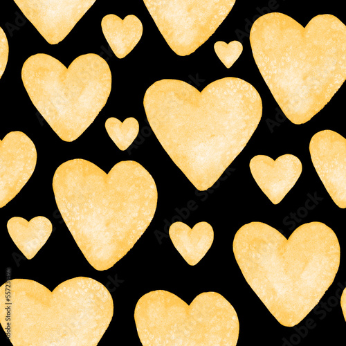 Watercolor seamless pattern with hearts. Bright watercolor romantic texture. ...